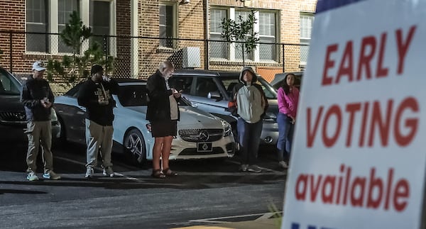 Early voting begins at Joan P. Garner Library at Ponce De Leon in Atlanta on Tuesday, October 15, 2024, in Atlanta.   John Spink / AJC