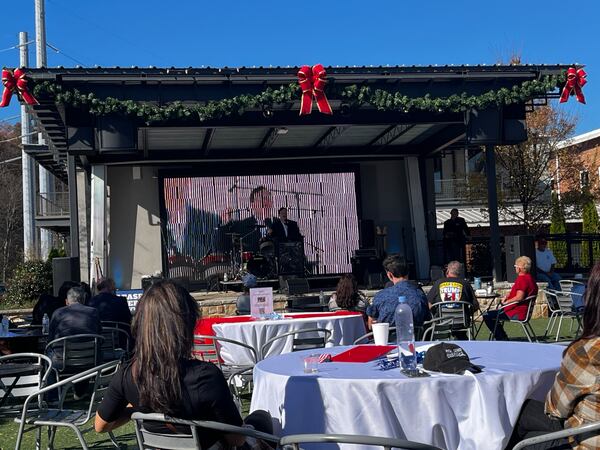 Georgia GOP Chair Josh McKoon speaks at a fundraiser in Canton to help finance legal fees for Republican electors charged in the Fulton County election-interference case. AJC/Greg Bluestein