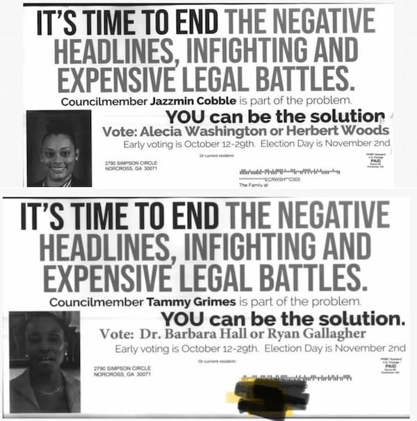 These flyers were distributed during the weeks running up to Election Day in Stonecrest.