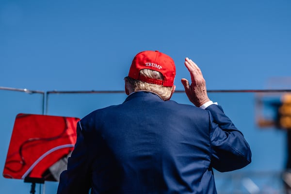 
                        Former President Donald Trump, the Republican presidential nominee, addresses supporters at the Central Wisconsin Airport, in Mosinee, Wis., on Saturday, Sept. 7, 2024. Trump and Vice President Kamala Harris face off in their first and possibly only debate Tuesday night, one likely area of contention will be their mutual accusations of flip-flopping, a perennial tactic to portray an opponent as lacking principle. (Jamie Kelter Davis/The New York Times)
                      