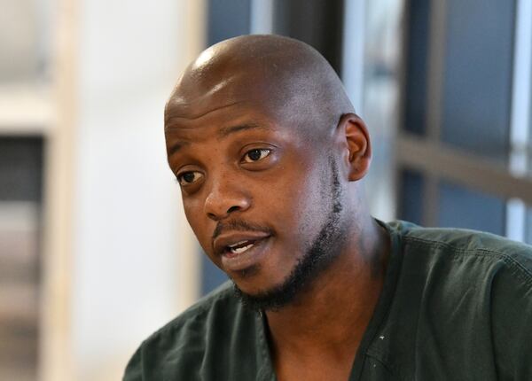 Rodrequs Wells, one of the inmates who helped Gwinnett County Sheriff's Deputy Patrick Edmond during Edmond's stroke while on duty in mid-August, speaks at the Gwinnett County Jail on Thursday, Sept. 10, 2020. (Hyosub Shin / Hyosub.Shin@ajc.com)