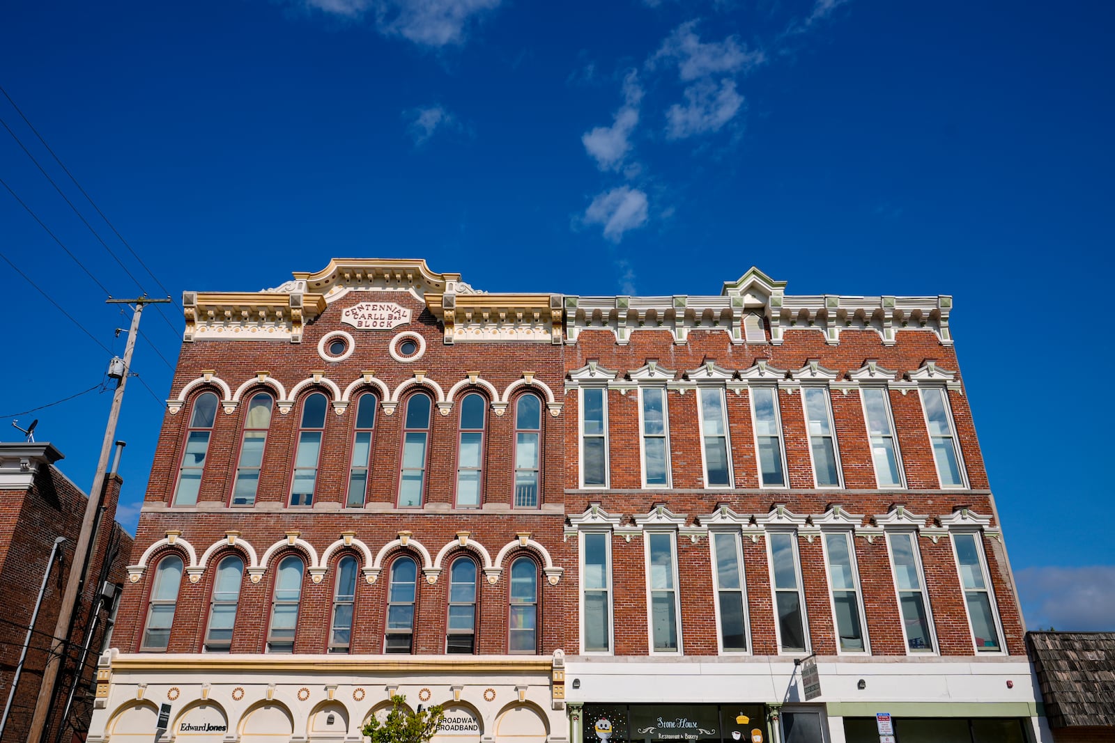 Historic buildings on Main Street form part of the downtown area in Delphi, Ind., Tuesday, Oct. 1, 2024. (AP Photo/Michael Conroy)