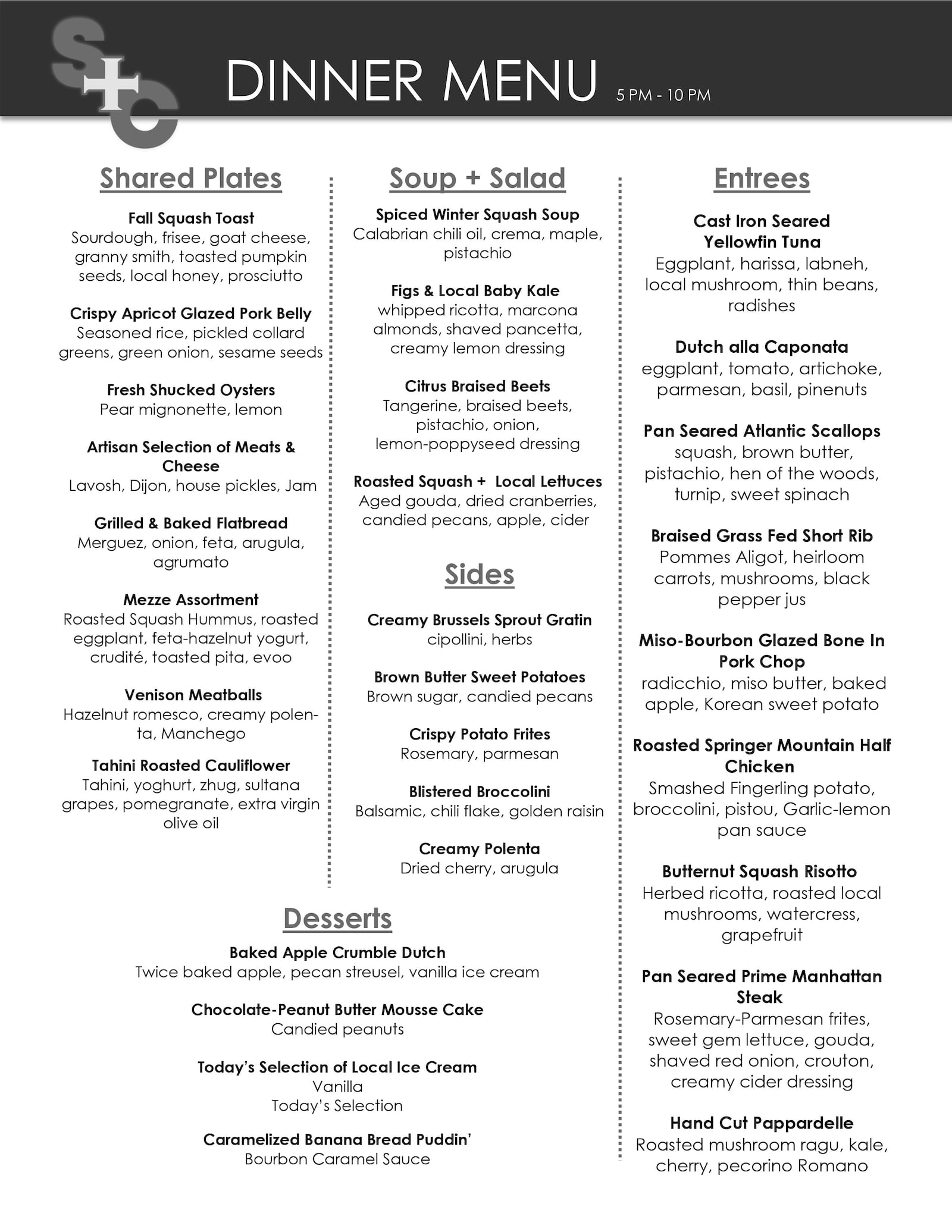 Saints + Council menu