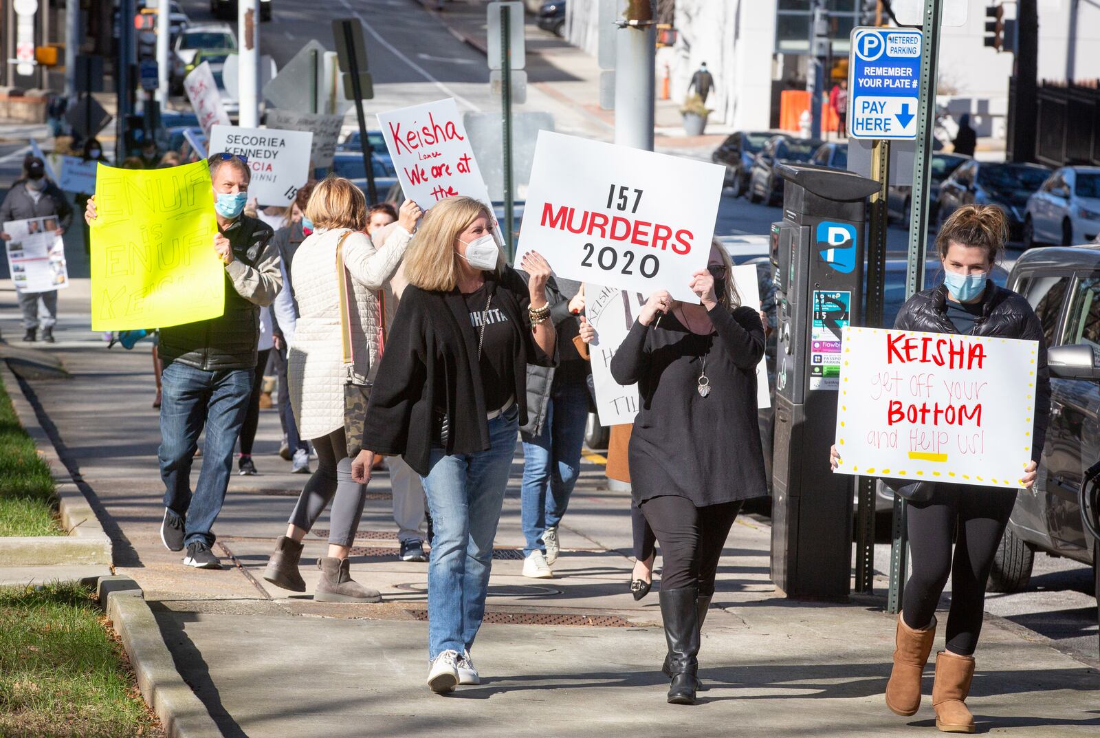 A small group marched around City Hall, demonstrating the rise in Atlanta homicides Monday, January 4, 2021. STEVE SCHAEFER FOR THE ATLANTA JOURNAL-CONSTITUTION