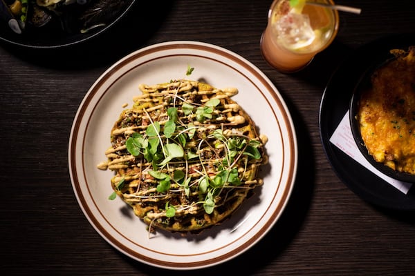 Wonderkid gets creative with breakfast, such as this Falafel Waffle with tabbouleh, roasted eggplant, and sunflower sprouts. CONTRIBUTED BY MIA YAKEL