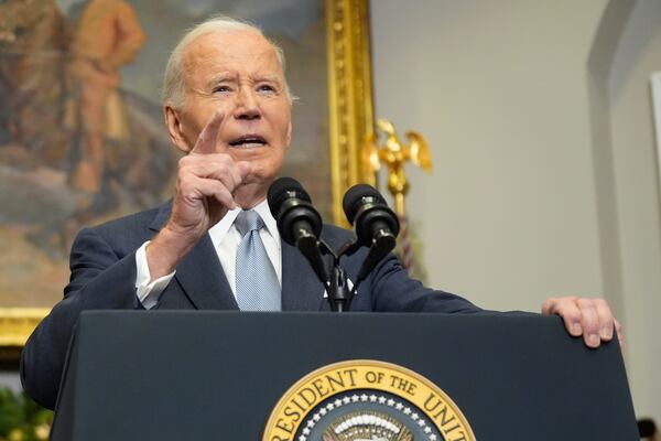 President Joe Biden speaks about the sudden collapse of the Syrian government under Bashar Assad from the Roosevelt Room at the White House in Washington, Sunday, Dec. 8, 2024. (AP Photo/Manuel Balce Ceneta)