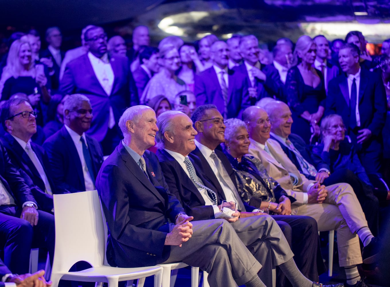 Delta Airlines celebrates it's 100 year anniversary on Saturday, March 15, 2025 at the Delta Flight Museum.  Frank Blake, front row, attends the festivities. (Jenni Girtman for The Atlanta Journal-Constitution)