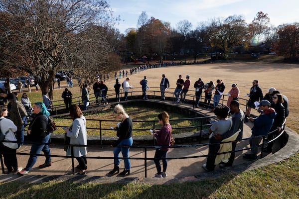 Georgia voters wait to cast their ballots outside a polling location at the Bessie Branham Recreation Center in Atlanta on Friday, Dec. 2, 2022. he latest U.S. Census data update shows more than 11 million people now reside in Georgia, climbing by more than 100,000. (Dustin Chambers/The New York Times)