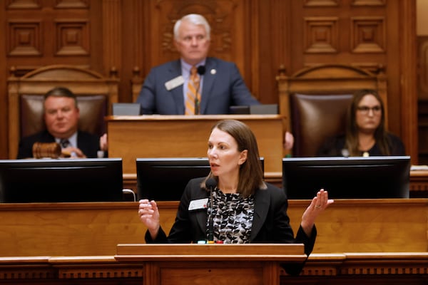 State Rep. Stacey Evans, D-Atlanta, State Rep. Stacey Evans, said Republicans should end the ongoing quest to rectify baseless suspicions about the 2020 election. “Proponents of those pieces of legislation come to this well and say, ‘This is going to secure our elections,’ " Evans said during a debate in the state House. “Then the next year, we have to come back and open up the code again. So are you lying then or are you lying now? Is it now going to be the most secure?” Miguel Martinez /miguel.martinezjimenez@ajc.com