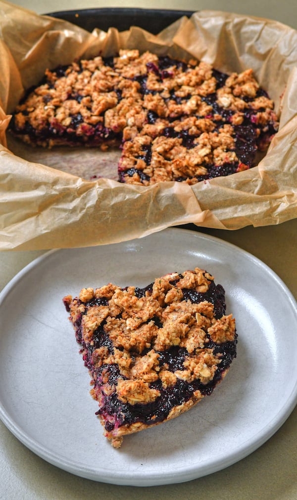 Deep South Blueberry Cobbler, from Atlanta registered dietitian nutritionist Nichole Dandrea-Russert, is delicious yet it has an added benefit: Several ingredients can help with blood pressure. (Styling by Nichole Dandrea-Russert / Chris Hunt for the AJC)