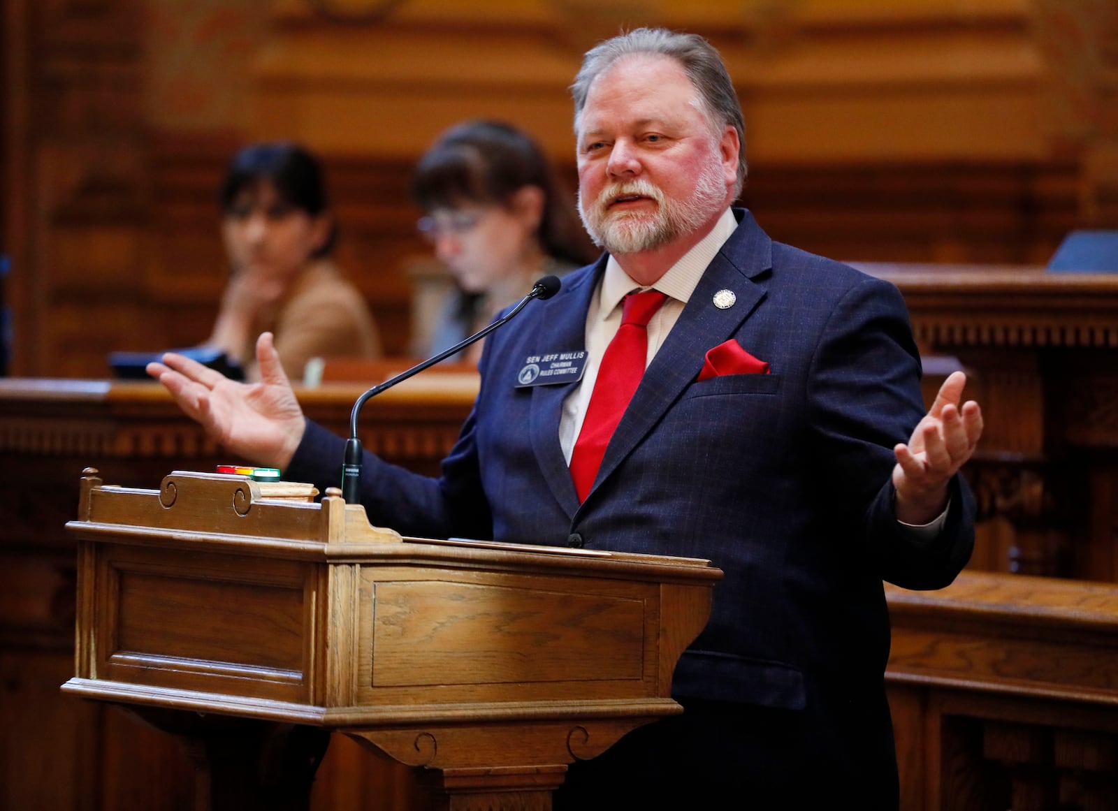 March 5, 2019 - Atlanta - Senator Jeff Mullis, sponsored SB 77, which provides protections for government statues, monuments, plaques, banners, and other commemorative symbols.   The legislature was in session for the 27th day of the 2019 General Assembly.   Bob Andres / bandres@ajc.com