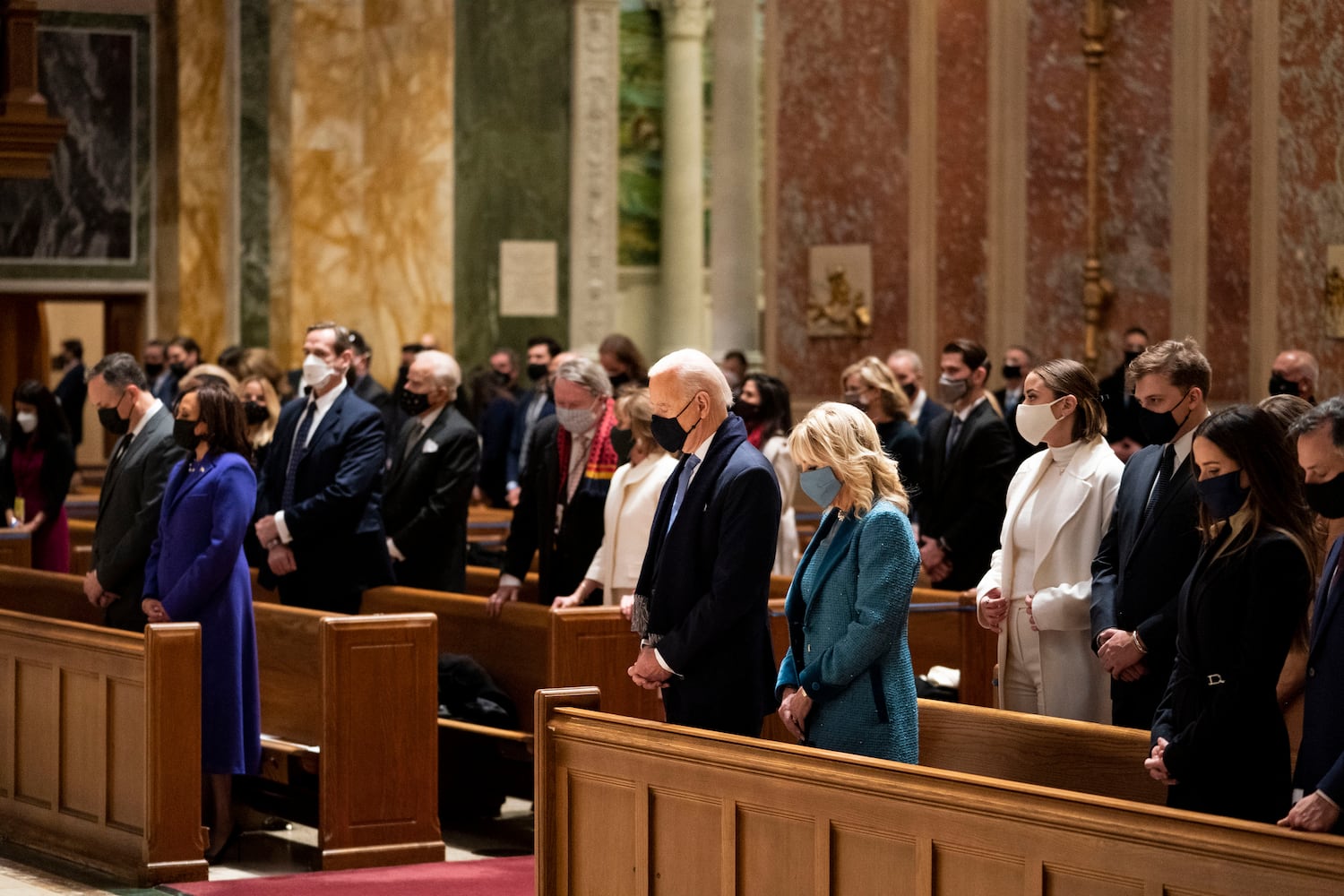 President-elect Joe Biden and his wife Dr. Jill Biden attend Mass at the Cathedral of St. Matthew the Apostle during Inauguration Day ceremonies in Washington on Wednesday, Jan. 20, 2021. (Doug Mills/The New York Times)