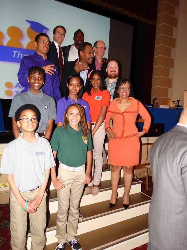 The panelists at the KIPP "Are You Smarter Than a KIPPster" fundraiser at Buckhead Theatre in March, 2014 featuring Keivn Gillespie and Judge Glenda Hatchett. CREDIT: Rodney Ho/rho@ajc.com