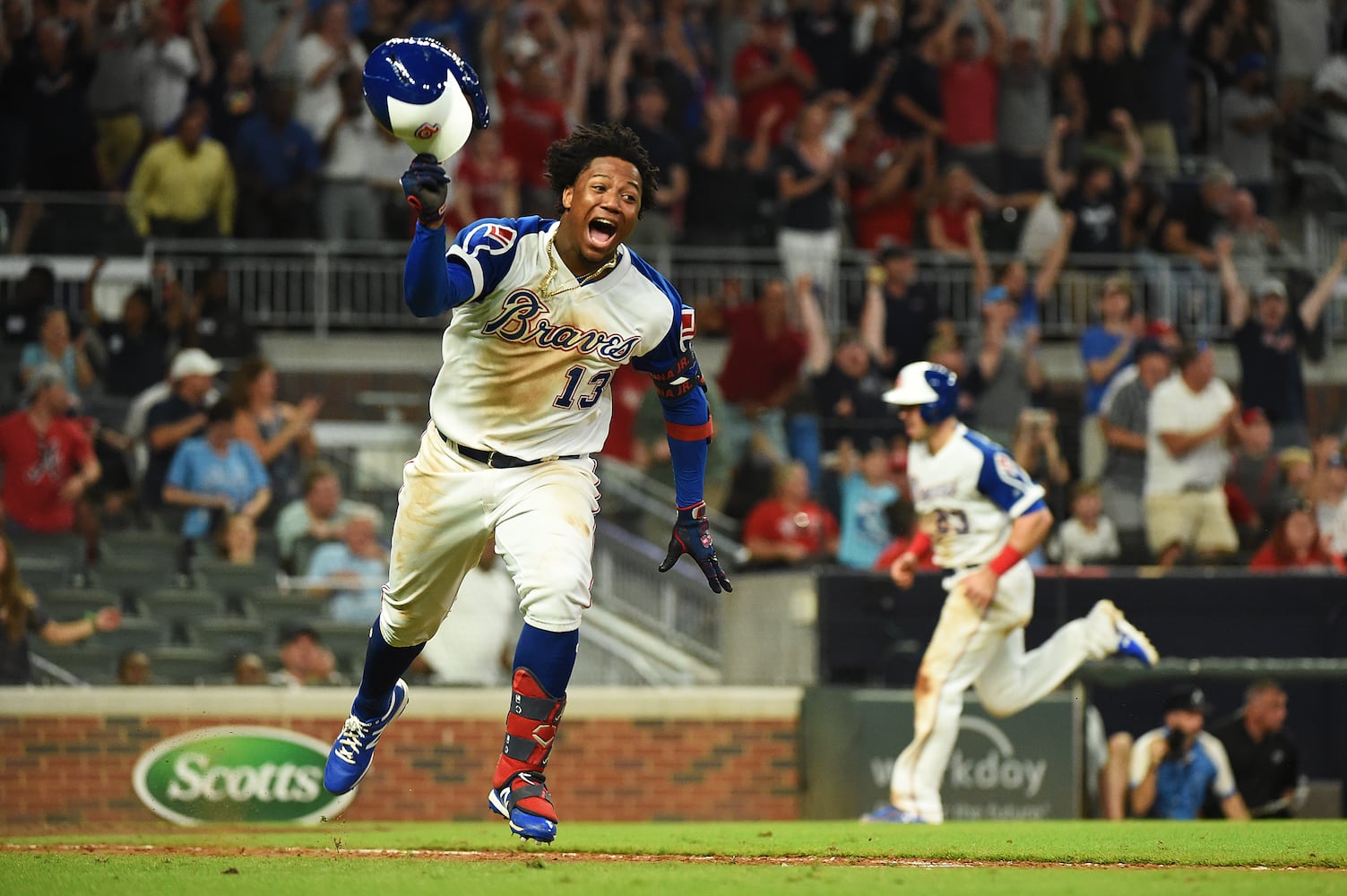 Photos: Ronald Acuna, Braves celebrate a walk-off win over the Reds