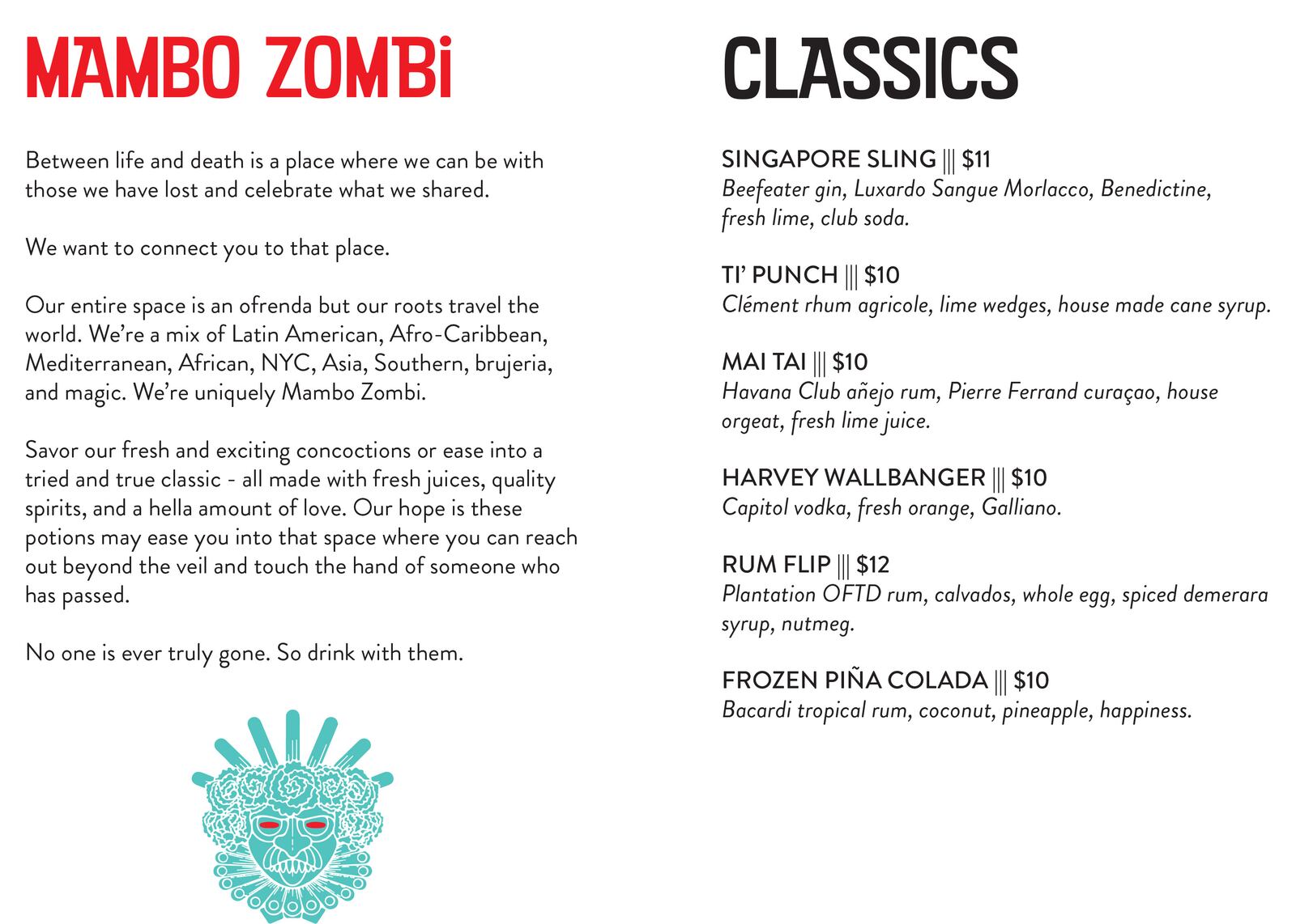 The menu for Mambo Zombi