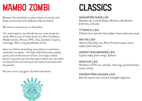 The menu for Mambo Zombi