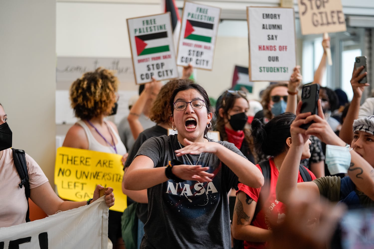 Protesters gathered for a second day of pro-Palestine demonstrations on the Emory University quad.