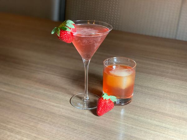 Heart-shaped strawberries, long associated with love, are used in Firepit's his and hers strawberry martinis and strawberry Manhattans.