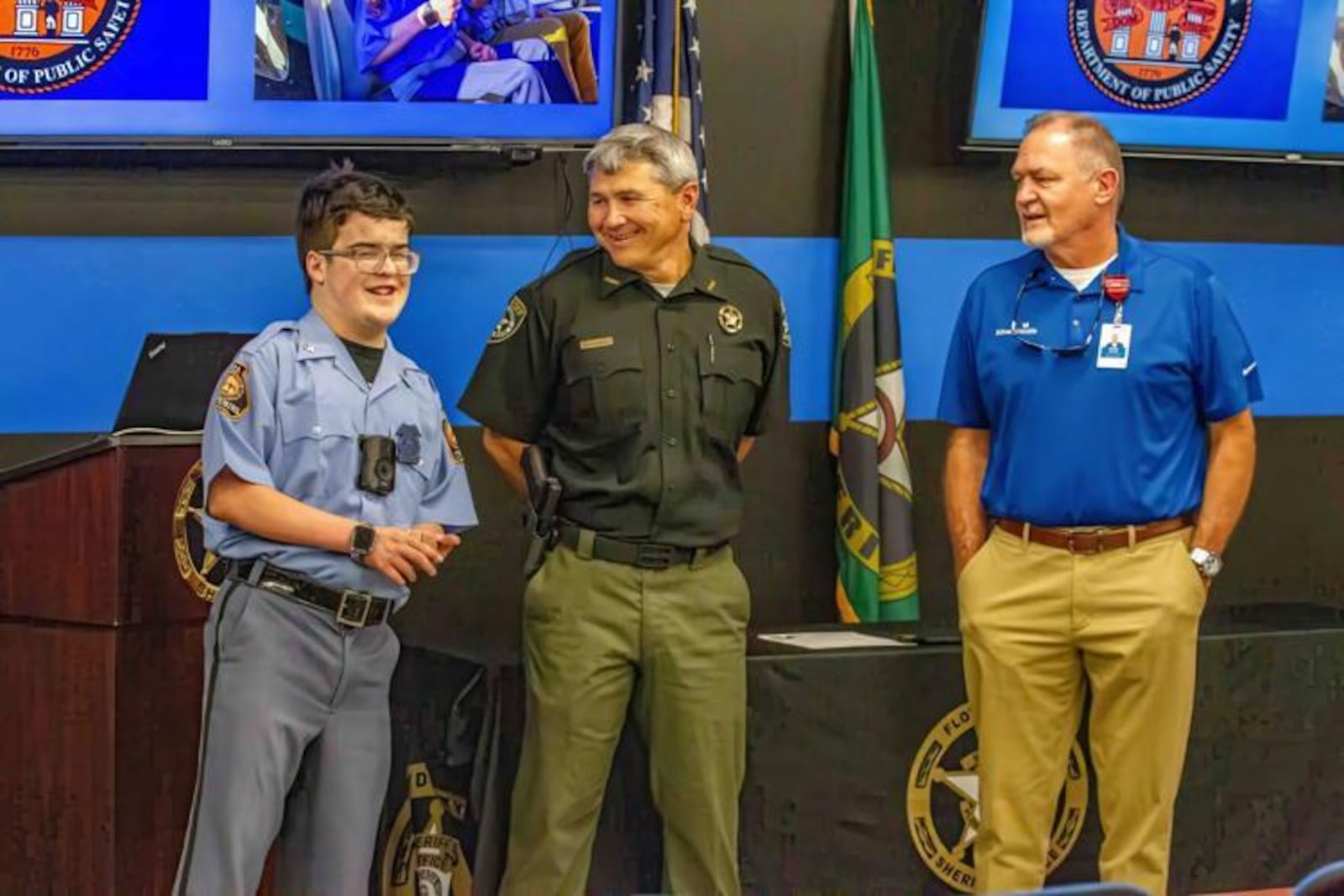 Grant Minton meets with Floyd County Sheriff Dave Roberson and County Commissioner Scotty Hancock at the Floyd County Sheriff’s Training Center on Thursday as part of Grant’s day with law enforcement. (Photo Courtesy of Steven Eckhoff)