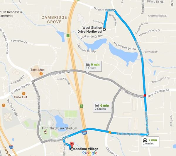 The area where shootings were reported in Cobb County. (Credit: Google maps)