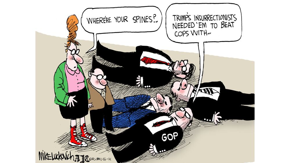 GOP members lying on their backs.  Passer-by asks, 