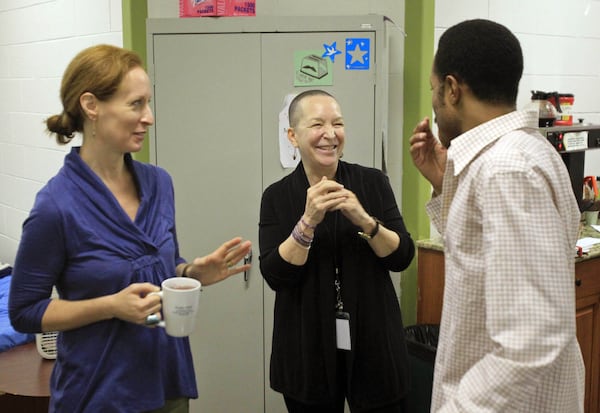 Booth (from left), playwright Pearl Cleage and actor Eugene H. Russell IV, right, at a rehearsal for the 2012 production of "What I Learned in Paris." JASON GETZ / JGETZ@AJC.COM