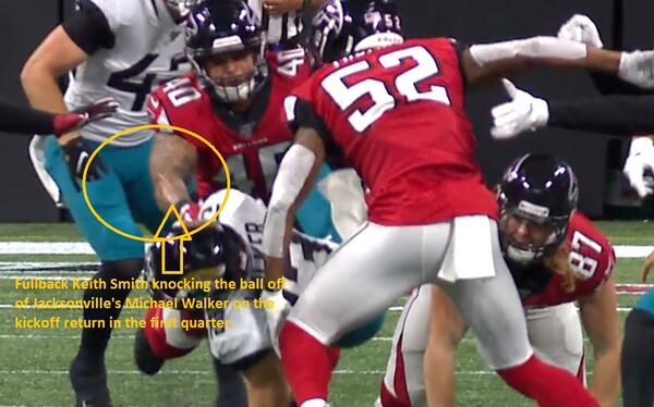 Keith Smith forced a fumble on the kickoff return. (Fox Sports screen grab from Gamepass.nfl.com)