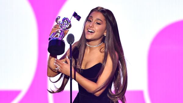 NEW YORK, NY - AUGUST 20: Ariana Grande accepts the award for Best Pop video onstage during the 2018 MTV Video Music Awards at Radio City Music Hall on August 20, 2018 in New York City.  (Photo by Michael Loccisano/Getty Images for MTV)