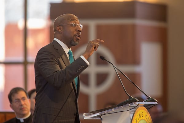 The Reverend Raphael G. Warnock spoke during the Martin Luther King, Jr. Annual Ecumenical Commemorative Service at Ebenezer Baptist Church located near The King Center in Atlanta on January 15th, 2018. The theme of the 2018 Observance was 'King:His Voice, His Teachings and His Love for Humanity. The Keynote Speaker was Dr. Bernice A. King - CEO, The King Center. (Photo by Phil Skinner)