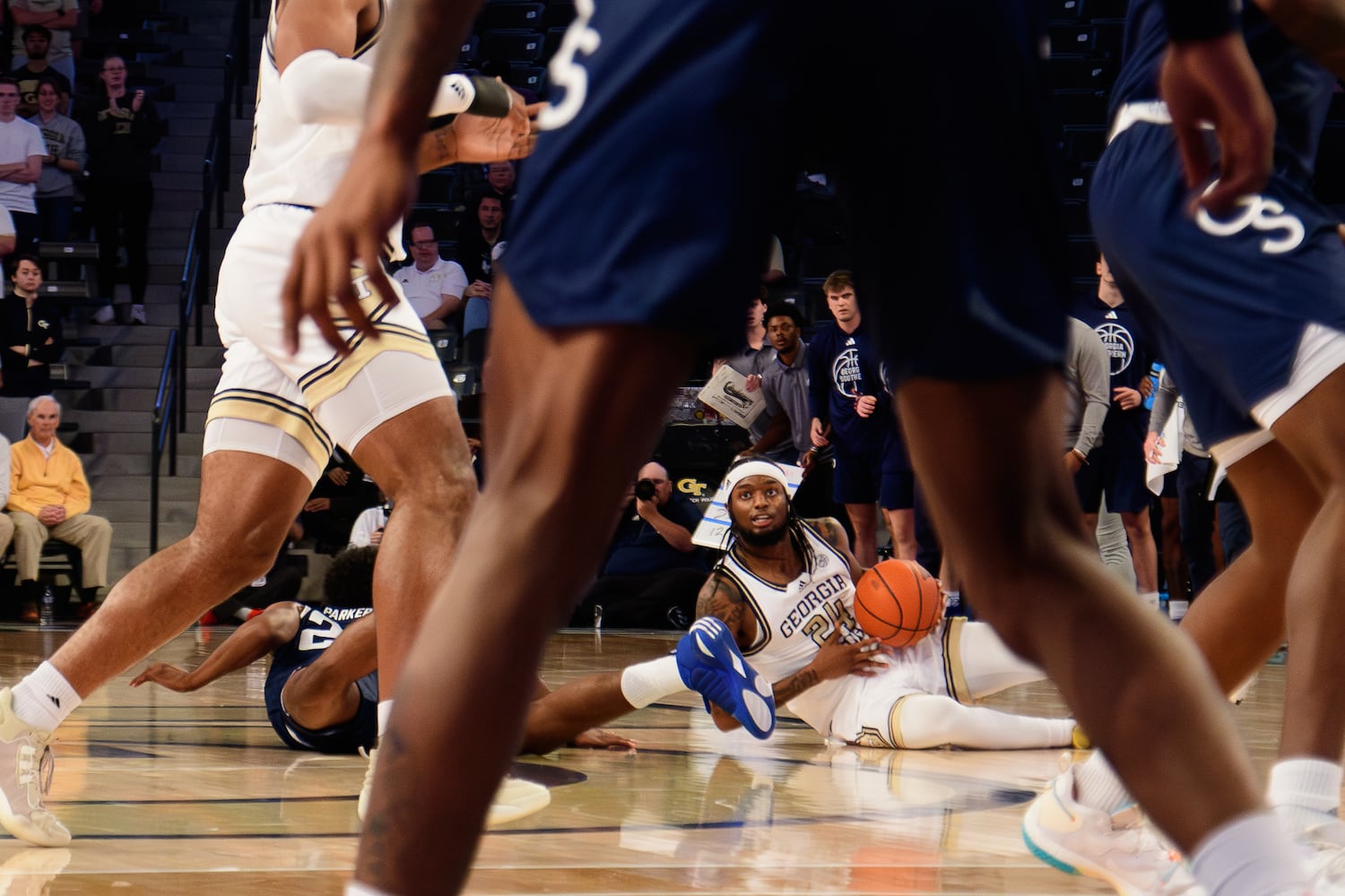 Amaree Abram recovers the ball for Georgia Tech. (Jamie Spaar for the Atlanta Journal Constitution)