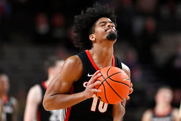 Georgia guard Aaron Cook reacts after being called for a foul against Vanderbilt on Jan. 29 in Nashville, Tenn. (AP Photo/Mark Zaleski)