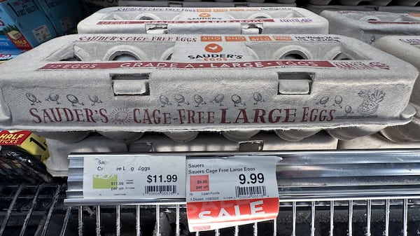 Egg cartons for sale are displayed at a grocery store Feb. 7 in Grosse Pointe, Mich. (AP Photo/Paul Sancya, File)