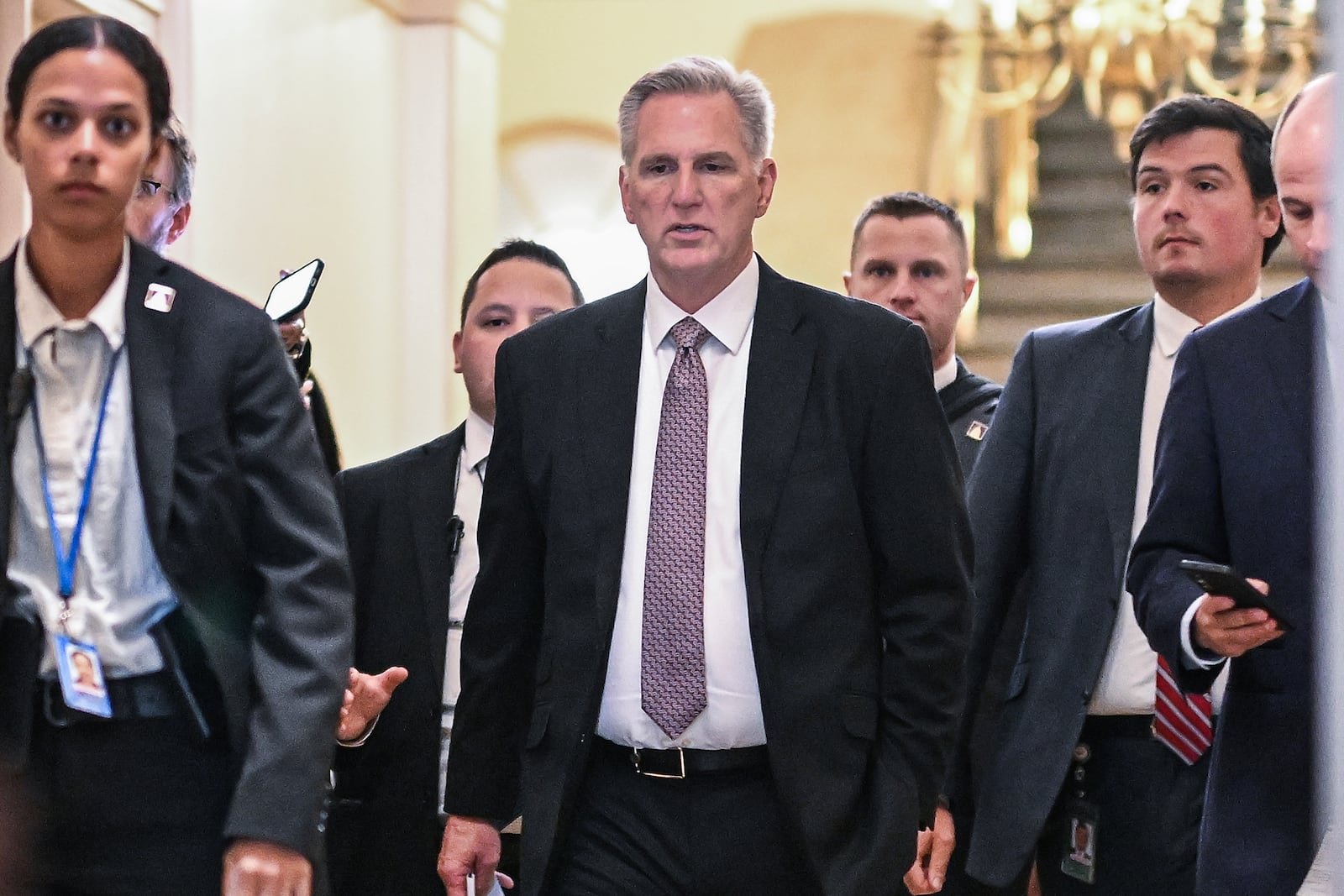 House Speaker Kevin McCarthy, RR-Calif., is seen at the U.S. Capitol in Washington, on Wednesday, Sept. 20, 2023. Right-wing House Republicans dealt another stunning rebuke to McCarthy on Thursday morning, blocking a Pentagon funding bill for the second time this week. (Kenny Holston/The New York Times)
                      