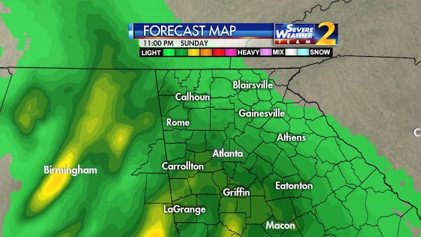 The next possibility for rain is Sunday, when there is a 30 percent chance. (Credit: Channel 2 Action News)