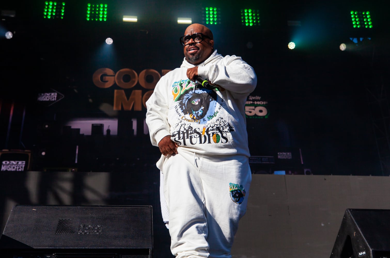 Legendary Atlanta rap group Goodie Mob went through one hit after the next to a hyped-up crowd Sunday, October 29, 2023, at ONE Musicfest in Atlanta. (Ryan Fleisher for The Atlanta Journal-Constitution)