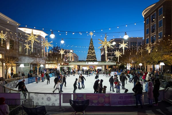 Lace up your skates and glide around the ice skating rink called Avalon on Ice in Alpharetta. Courtesy of Avalon/Dustin Chambers