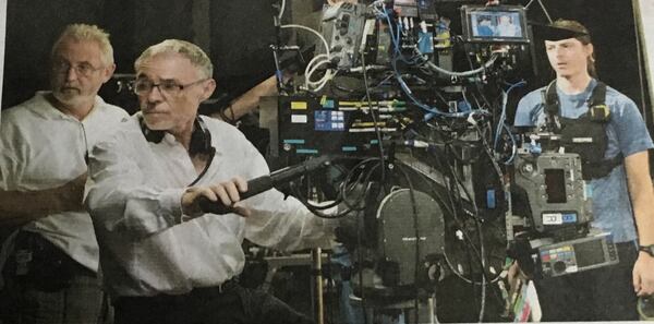 Clyde Bryan (far left) on set of “Billy Lynn’s Long Halftime Walk,” a wartime movie directed by Ang Lee and starring Kristen Stewart, Steve Martin, Vin Diesel and Chris Tucker. Principal photography for
the film began in 2015 in Locust Grove, near Atlanta. Photo courtesy of Clyde E. Bryan.