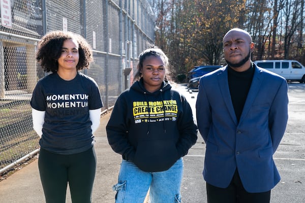 Café Momentum ambassadors and graduates of the program (from left to right) Tristyn Williams, I’munique Liggens and Martwan Darden pose in Atlanta. Courtesy of Café Momentum