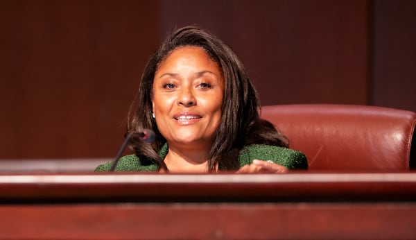 Council member Marci Collier Overstreet sits on the dais as the Atlanta City Council held their first in person meeting since they were suspended at start of the pandemic In Atlanta on Monday, March 21, 2022.   (Bob Andres / robert.andres@ajc.com)