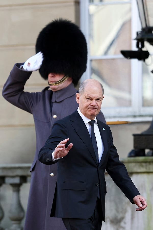 German Chancellor Olaf Scholz arrives for the European leaders' summit to discuss Ukraine, hosted by Britain's Prime Minister Keir Starmer, at Lancaster House, London, Sunday March 2, 2025. (Toby Melville/Pool via AP)