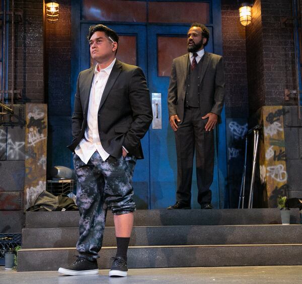 The cast of the urban drama “The Wolf at the End of the Block” at Theatrical Outfit includes Matt Mercurio (left) and Anthony S. Goolsby.
Courtesy of Casey G. Ford Photography