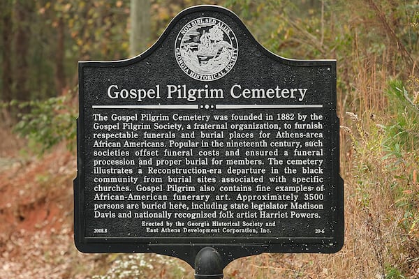 Gospel Pilgrim Cemeterywas the site for the recommittal and dedication of a new headstone for Harriet and Armstead Powers Saturday December 2, 2023  in Athens, GA. Powers was an emancipated slave whose quilts can be seen at the Smithsonian Museum and the Museum of Fine Arts in Boston. 

credit: Nell Carroll for the AJC