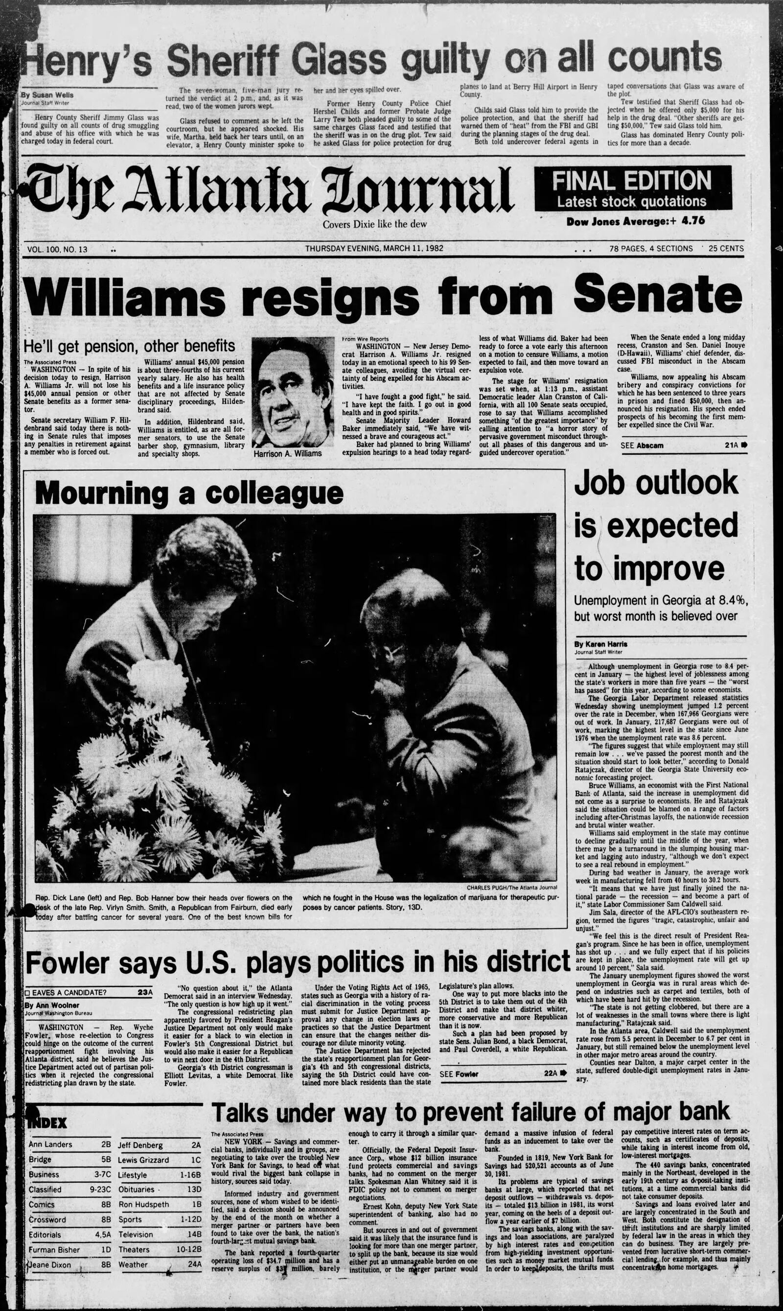 The Atlanta Journal front page March 11, 1982.