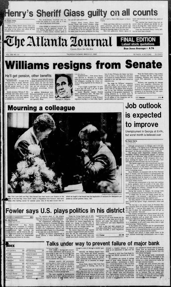 The Atlanta Journal front page on March 11, 1982.