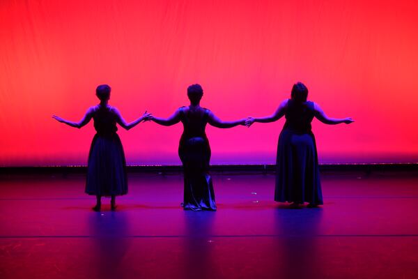 Burning Bones specializes in butoh dance theater, a Japanese style that defies simple categorization and features slow, hyper-controlled motion. Dancers featured in "Hysteria" include Elizabeth Sears (from left), Sharon C. Carelock and Hiroko Kelly. (Courtesy of Elegant Life Boudoir)