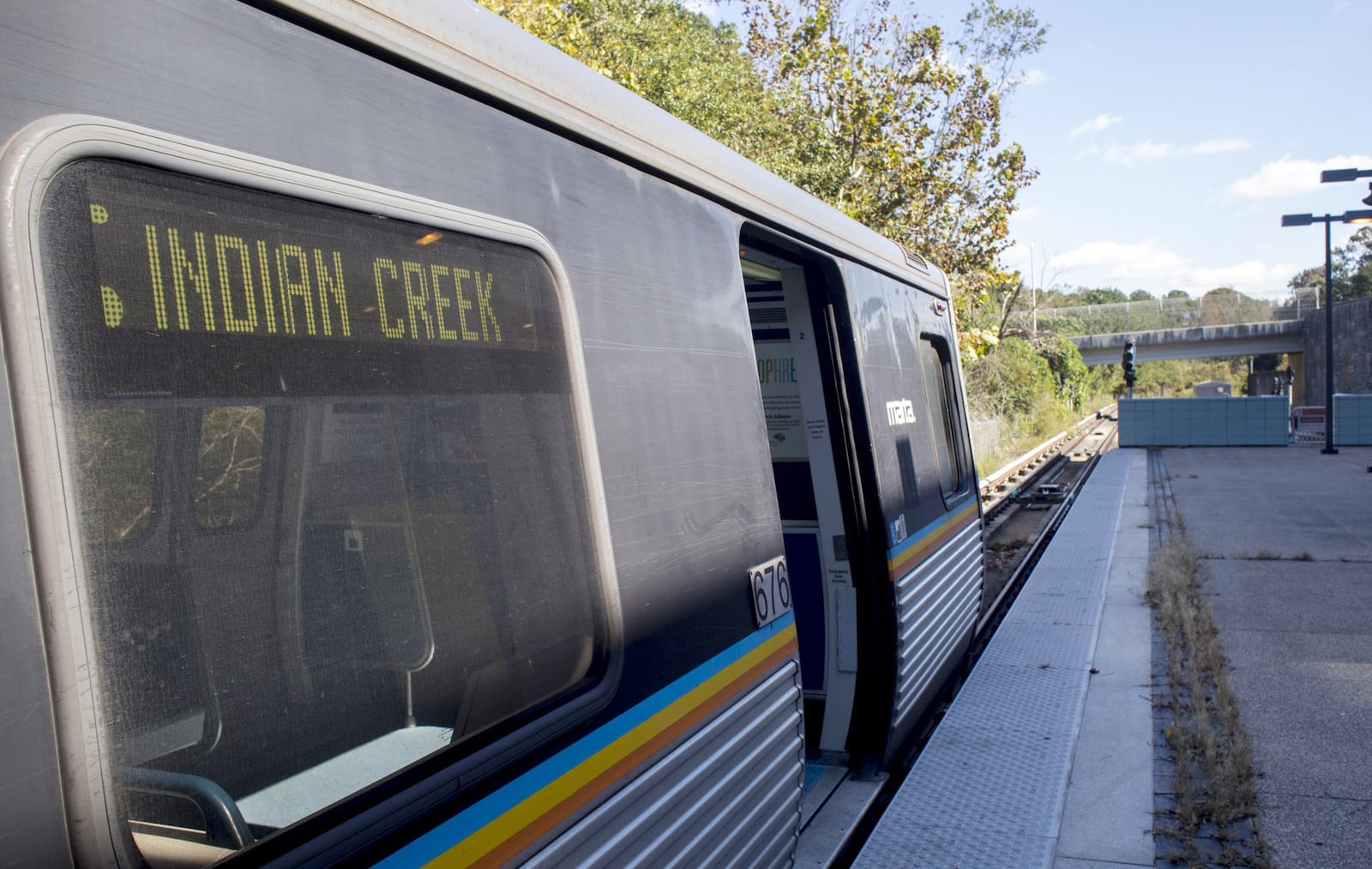 A train sits at the Indian Creek MARTA station. The station will be closed for two days in December 2024 while renovations are completed. AJC file photo. (CASEY SYKES / CASEY.SYKES@AJC.COM)