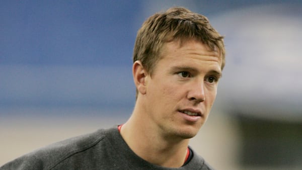 Quarterback Matt Ryan, of Boston College, waits on the sidelines during the NFL Combine in Indianapolis, Sunday, Feb. 24, 2008.  (AP Photo/Michael Conroy)