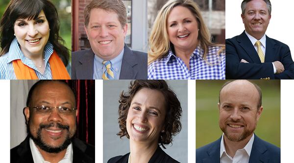 From left to right (top): PSC 5 candidates Dawn A. Randolph, John Hitchens, Tricia Pridemore, Doug Stoner. At bottom left to right: PSC 3 candidates Johnny White, Lindy Miller and John Noel.