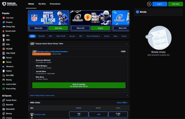 FanDuel Georgia Sportsbook Home Screen