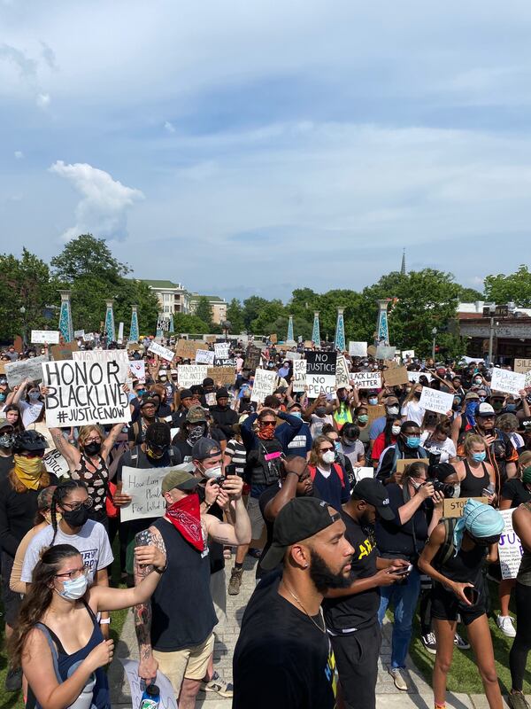 The crowd gathering for the protest in Decatur on Wednesday, June 3, 2020.